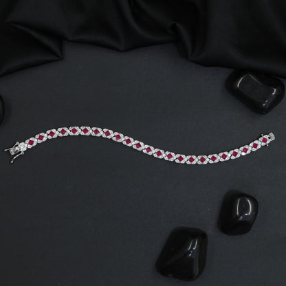 Rhodium Bracelet with Balanced Chevron Arrangement and Floral Details