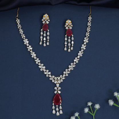 Rosette station GJ necklace set with drop centerpiece detailing