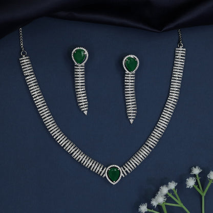 Chevron collar Rhodium Choker with pendant frame centerpiece