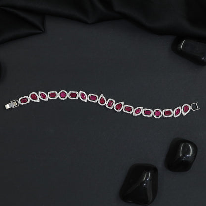 Rhodium Bracelet with Alternating Framed Links and Decorative Elements