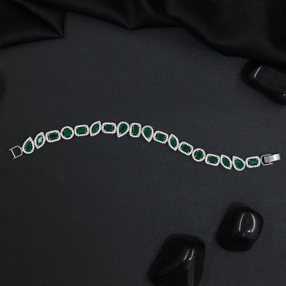 Rhodium Bracelet with Alternating Framed Links and Decorative Elements