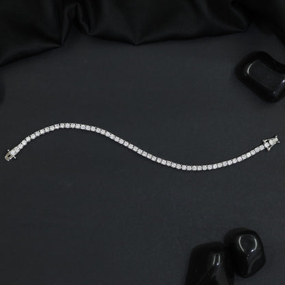 Rhodium Bracelet with Rounded Square Links and Continuous Pattern