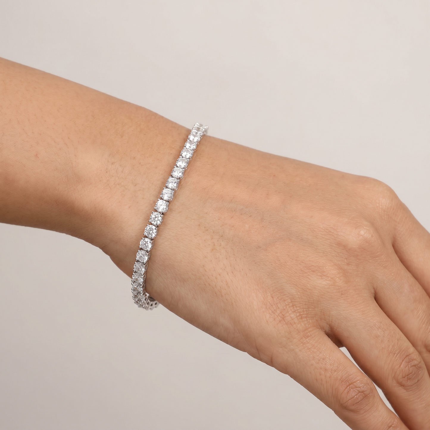 Rhodium Bracelet with Rounded Square Links and Continuous Pattern