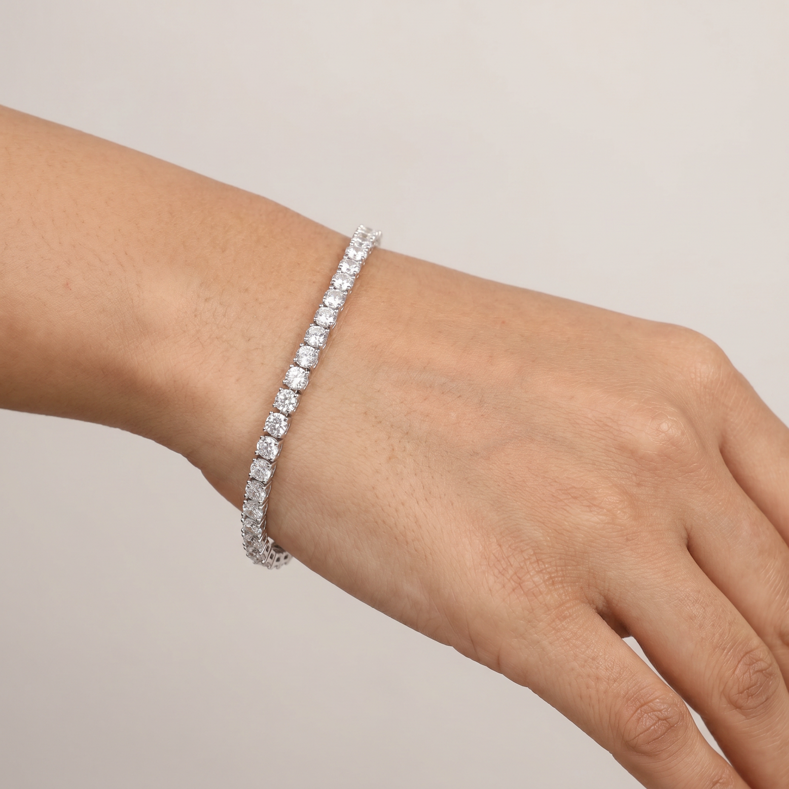 Rhodium Bracelet with Rounded Square Links and Continuous Pattern