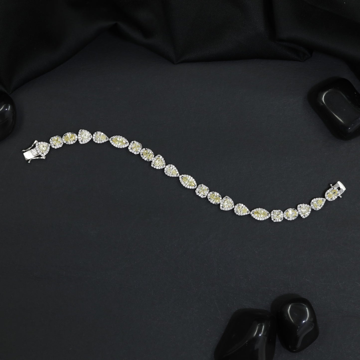 Leaf Link Rhodium Bracelet with Refined Connector Pattern