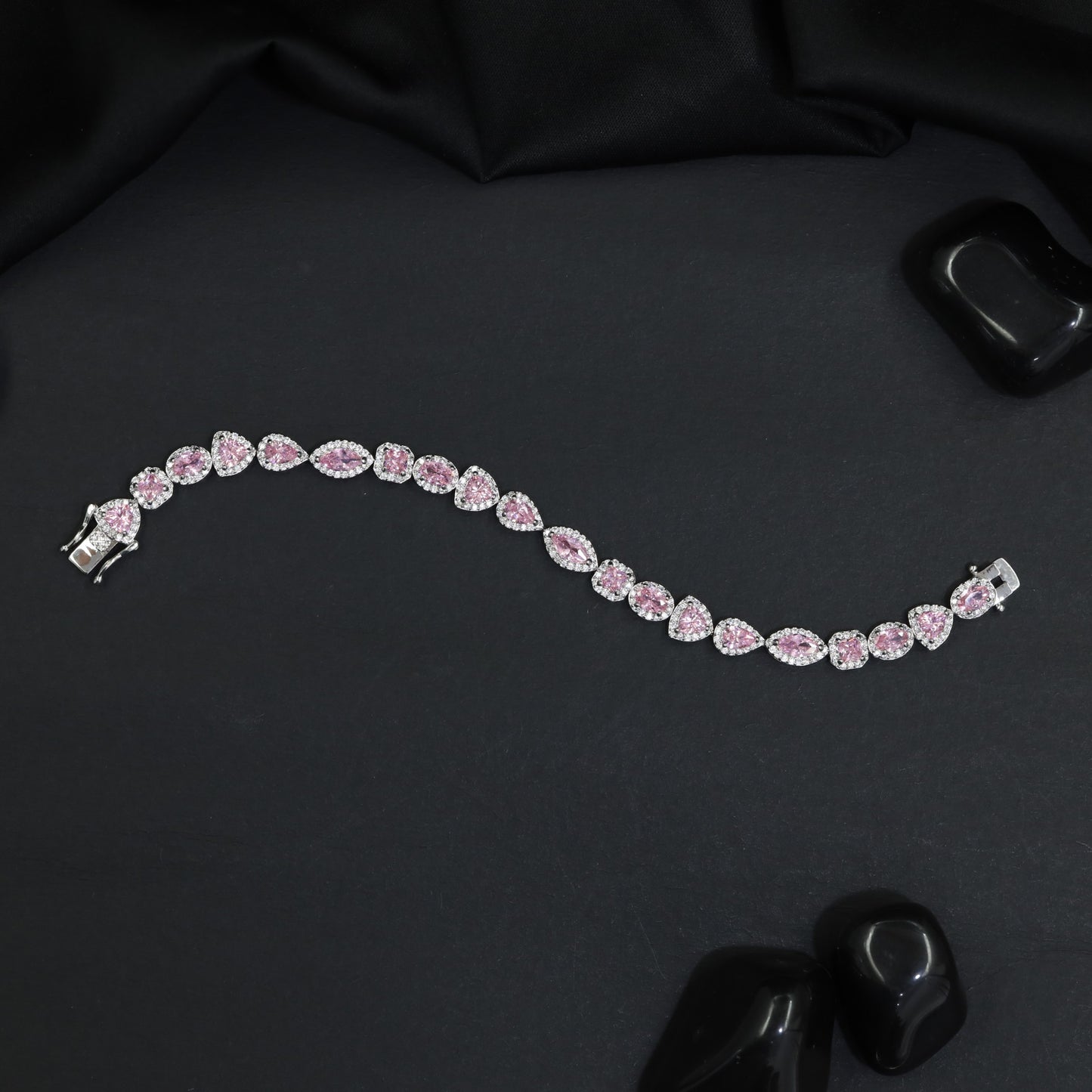 Leaf Link Rhodium Bracelet with Refined Connector Pattern