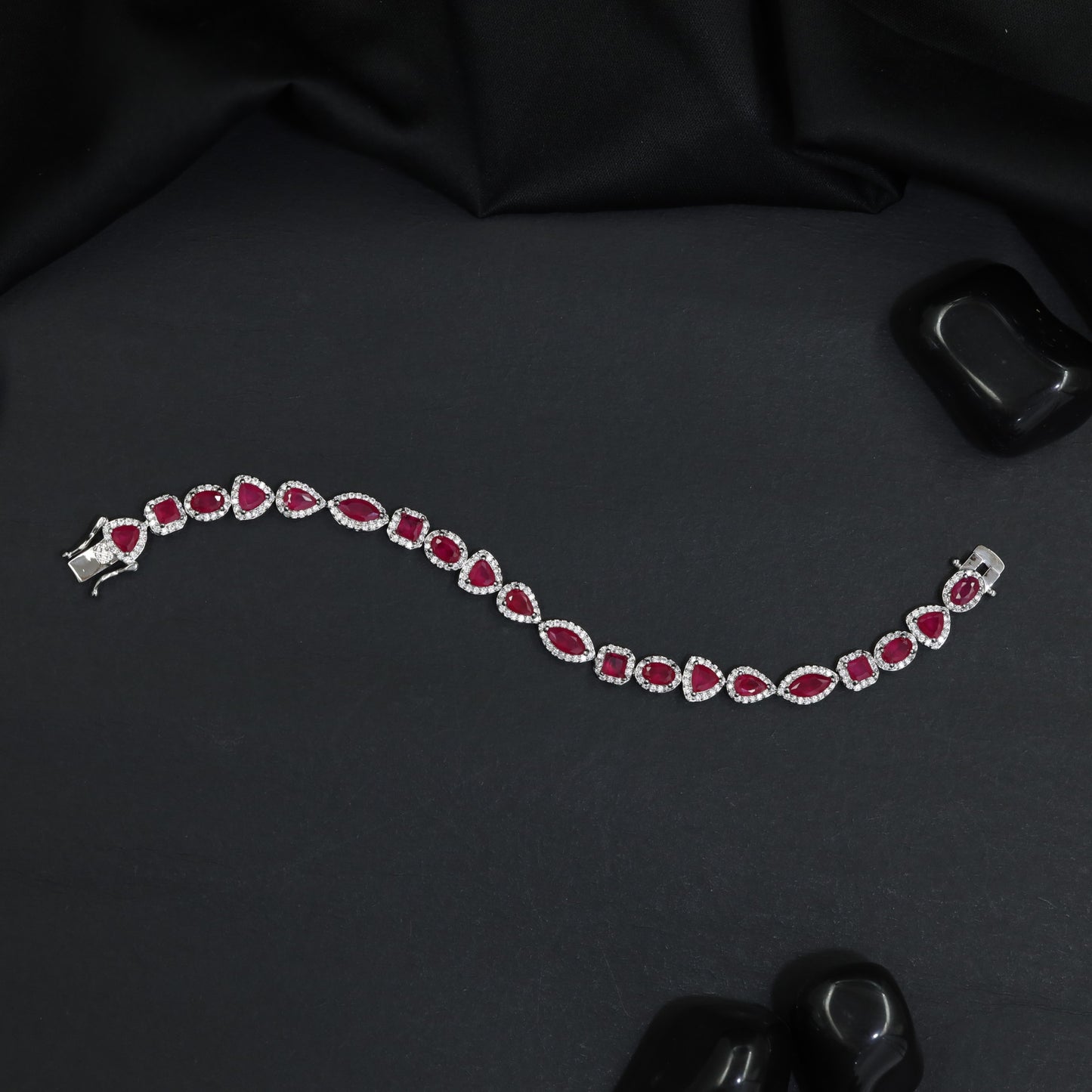 Leaf Link Rhodium Bracelet with Refined Connector Pattern