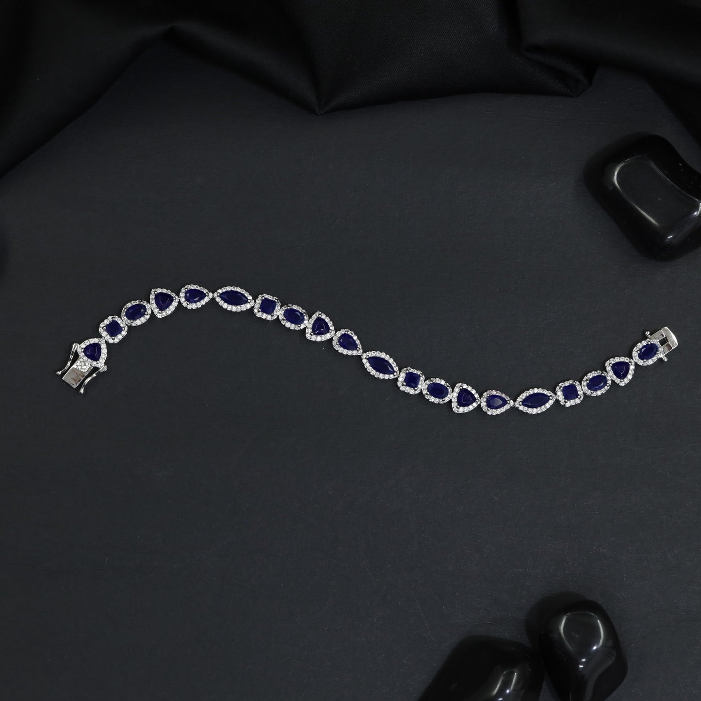 Leaf Link Rhodium Bracelet with Refined Connector Pattern