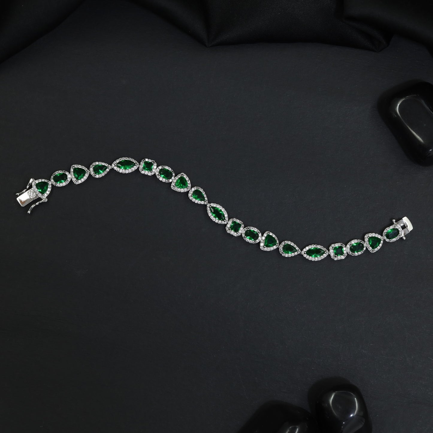 Leaf Link Rhodium Bracelet with Refined Connector Pattern