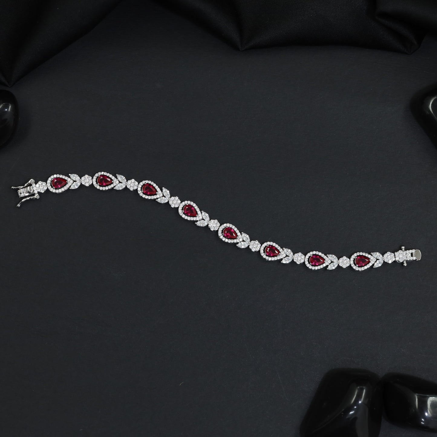 Rhodium Statement Bracelet Featuring Leaf Links and Cluster Elements