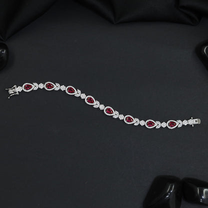 Rhodium Statement Bracelet Featuring Leaf Links and Cluster Elements