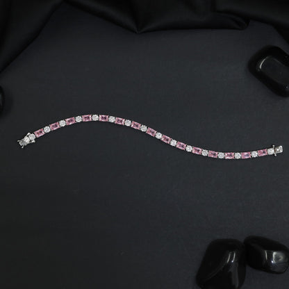 Rhodium Statement Bracelet Featuring Cushion Links and Cluster Connectors