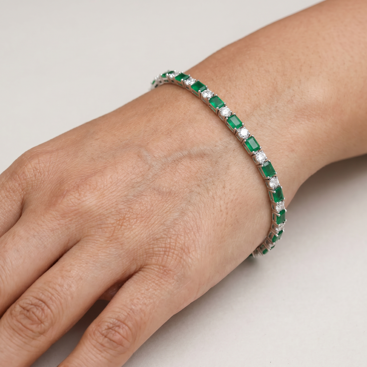 Rhodium Statement Bracelet Featuring Cushion Links and Cluster Connectors