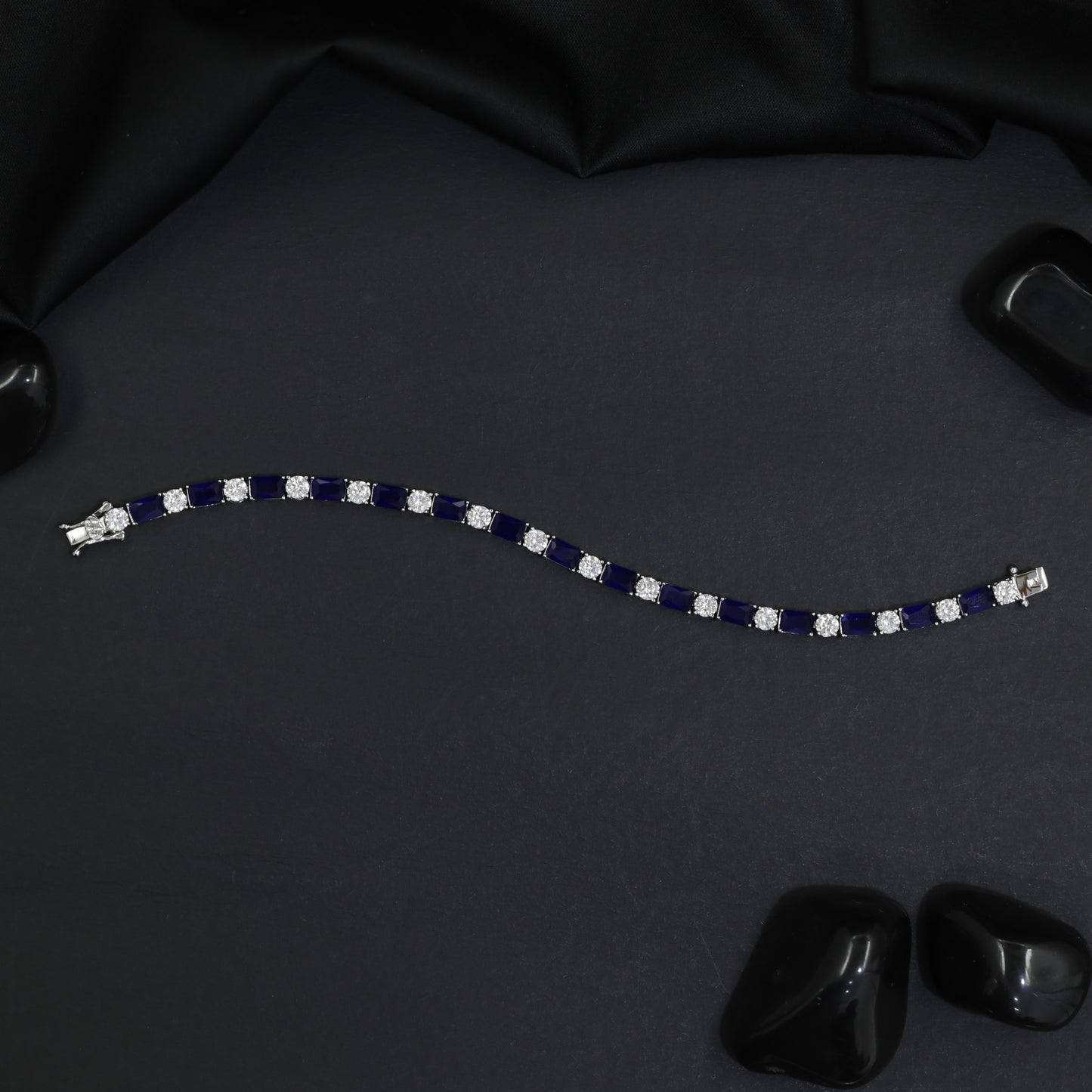 Rhodium Statement Bracelet Featuring Cushion Links and Cluster Connectors