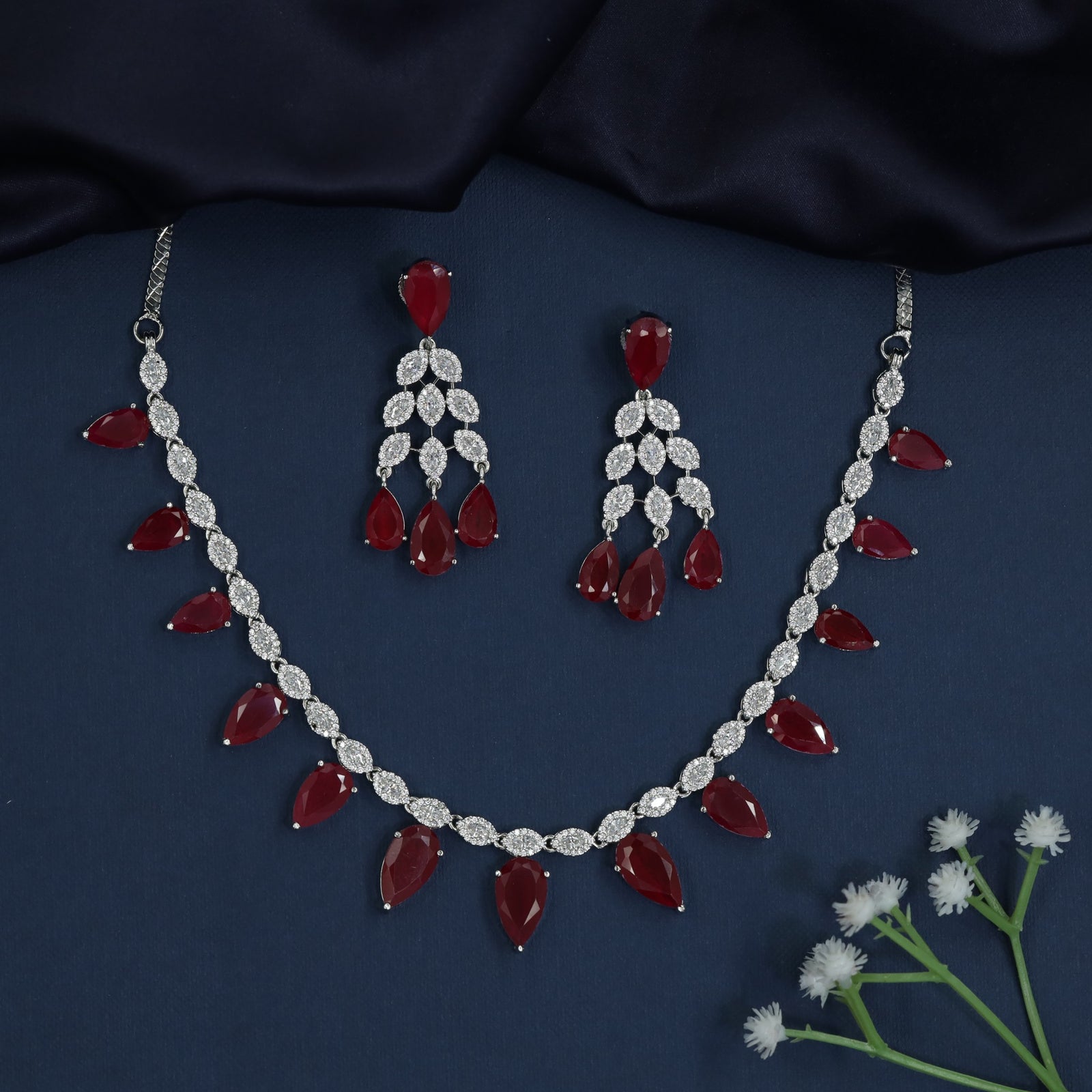 Botanical Fringe Rhodium Necklace with Sculpted Necklace Profile