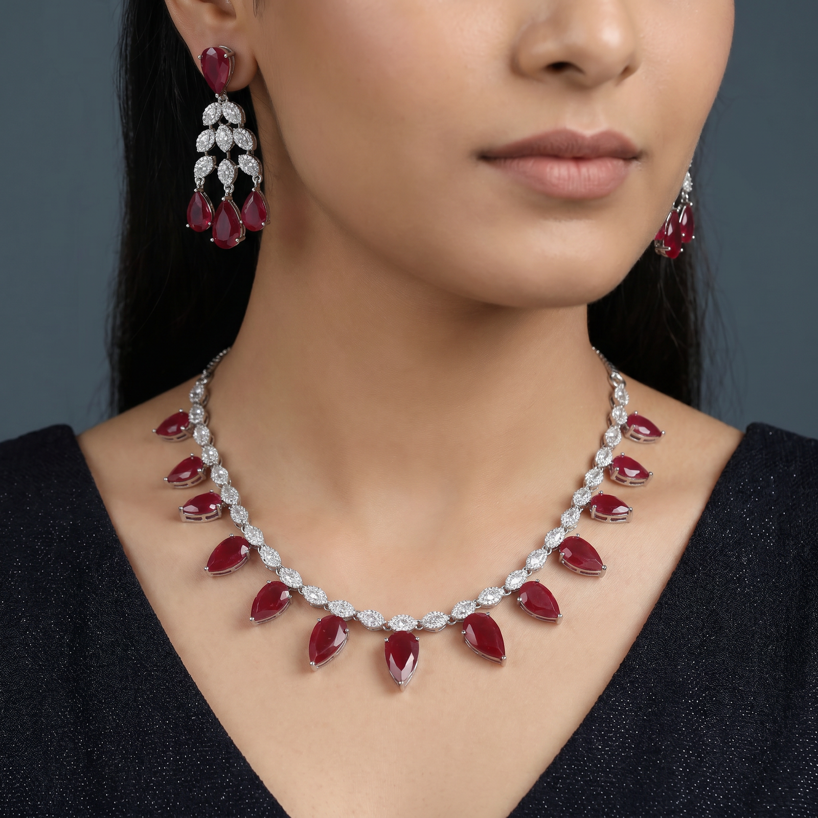 Botanical Fringe Rhodium Necklace with Sculpted Necklace Profile