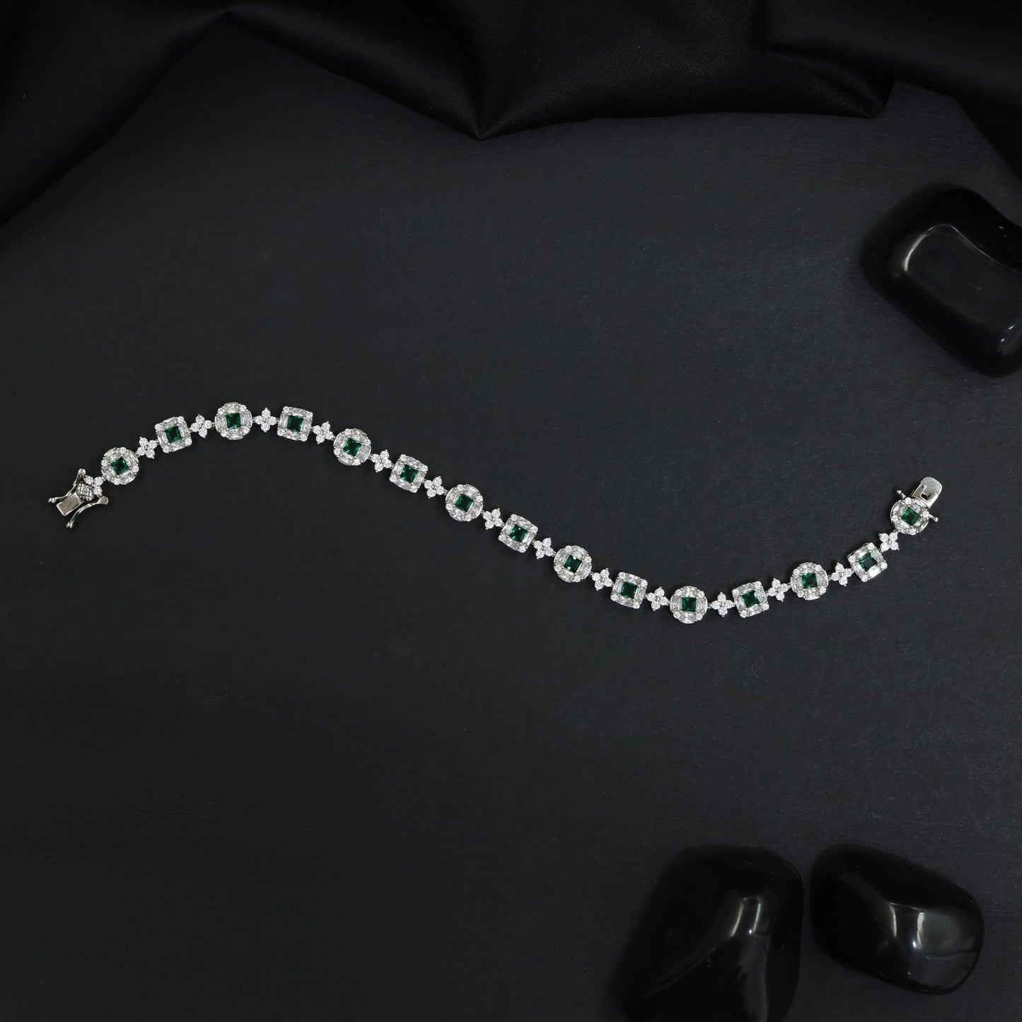 Rhodium Bracelet with Circular Links and Square Connectors