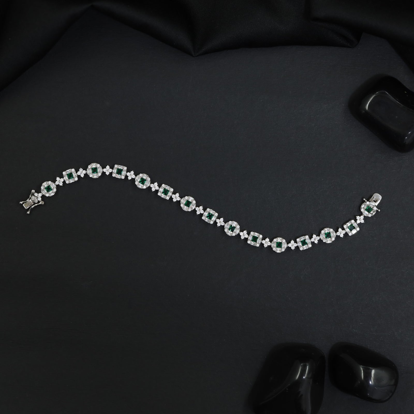 Rhodium Bracelet with Circular Links and Square Connectors