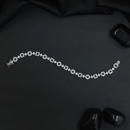 Rhodium Bracelet with Circular Links and Square Connectors