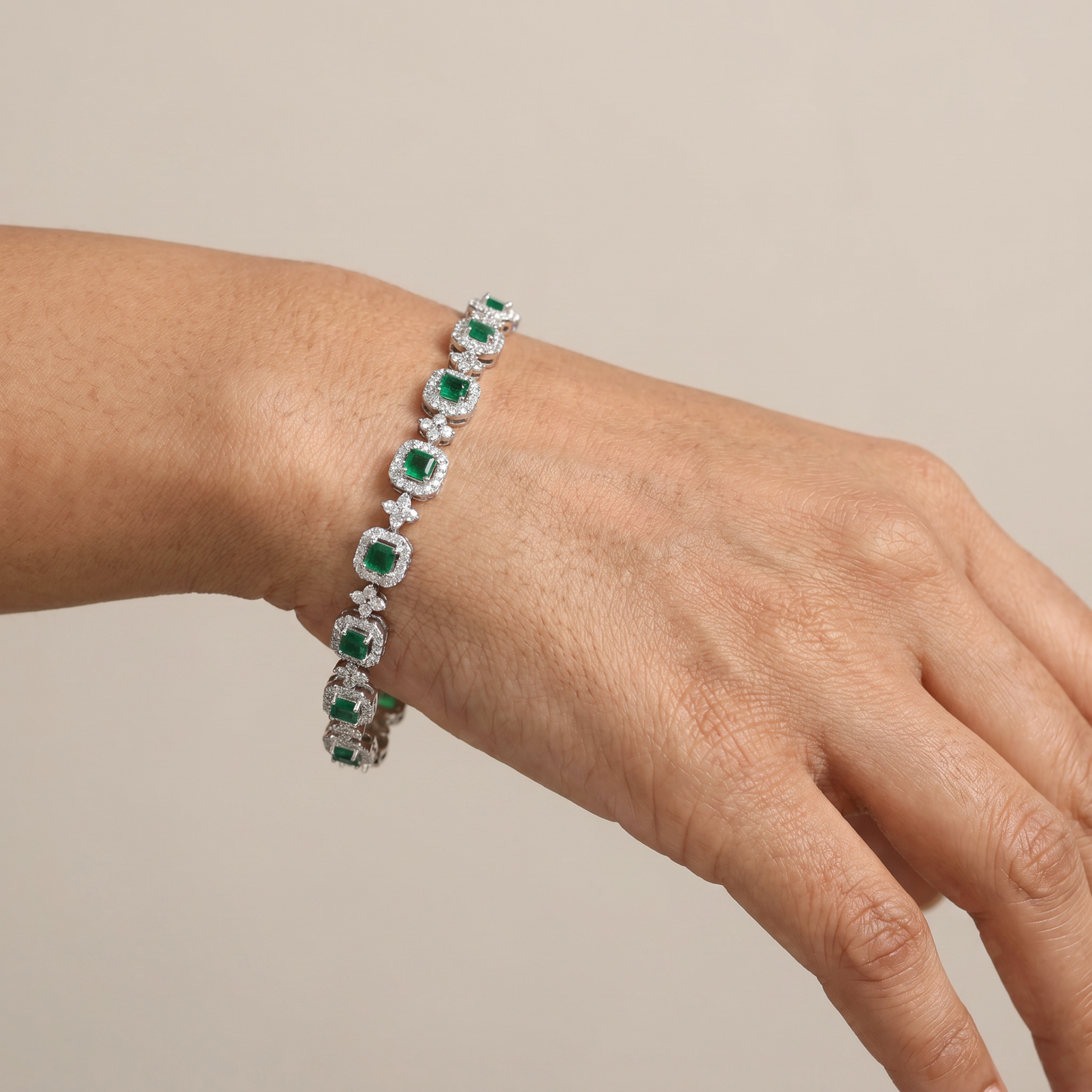 Rhodium Bracelet with Circular Links and Square Connectors