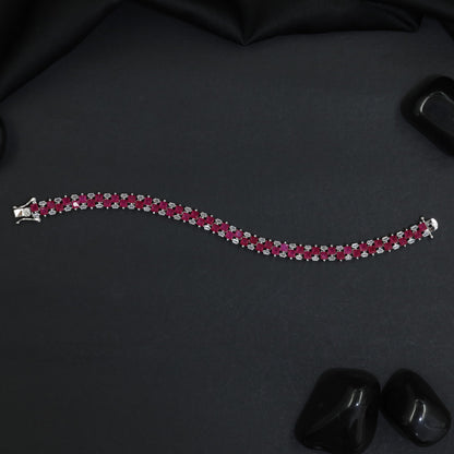 Rhodium Link Bracelet Showcasing Cushion Links in a Twin Row Pattern