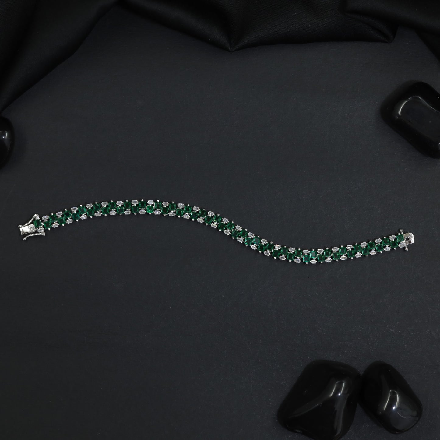 Rhodium Link Bracelet Showcasing Cushion Links in a Twin Row Pattern