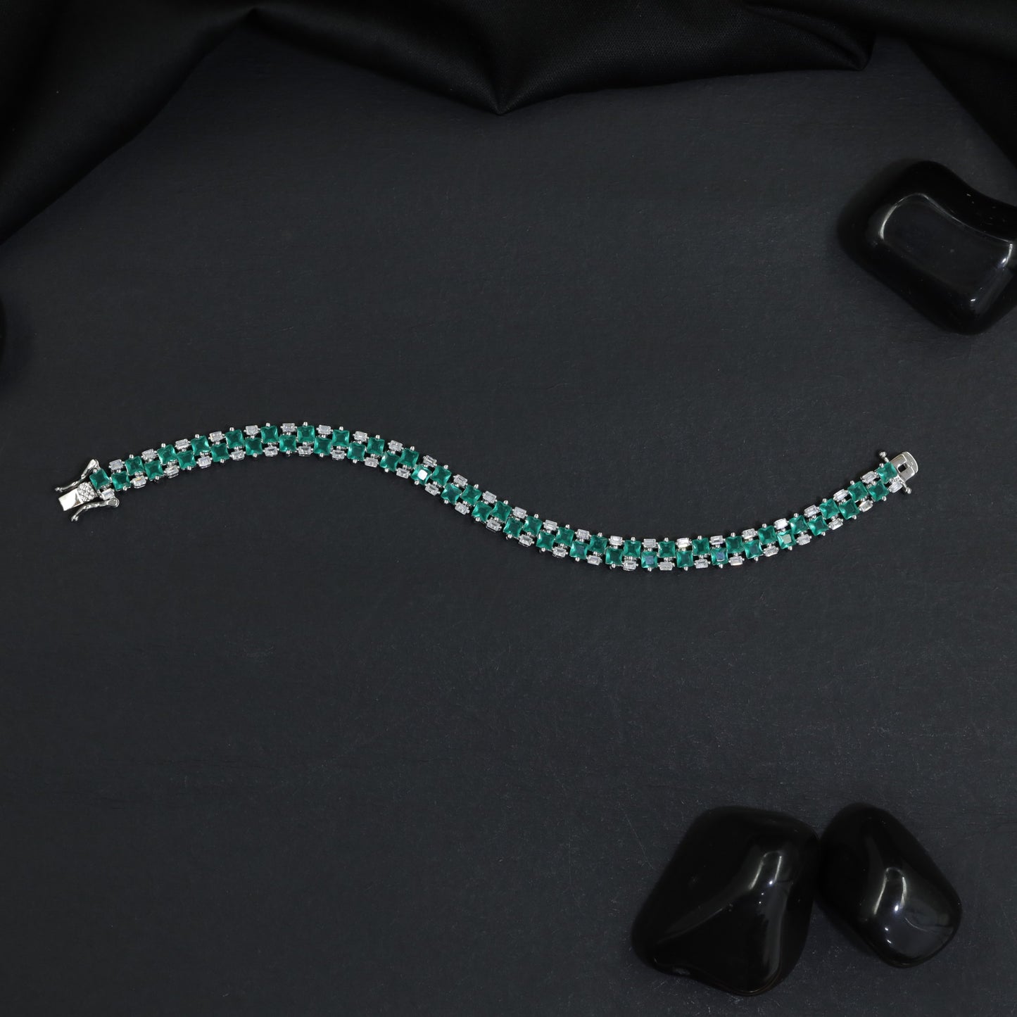 Rhodium Link Bracelet Showcasing Cushion Links in a Twin Row Pattern