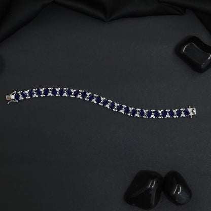 Rhodium Bracelet with Structured Chevron Links and Decorative Connectors