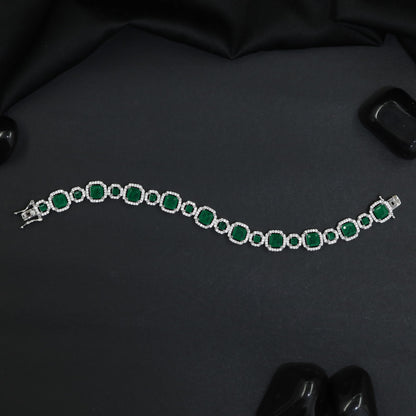 Elegant Rhodium Bracelet with Geometric Links and Circular Elements