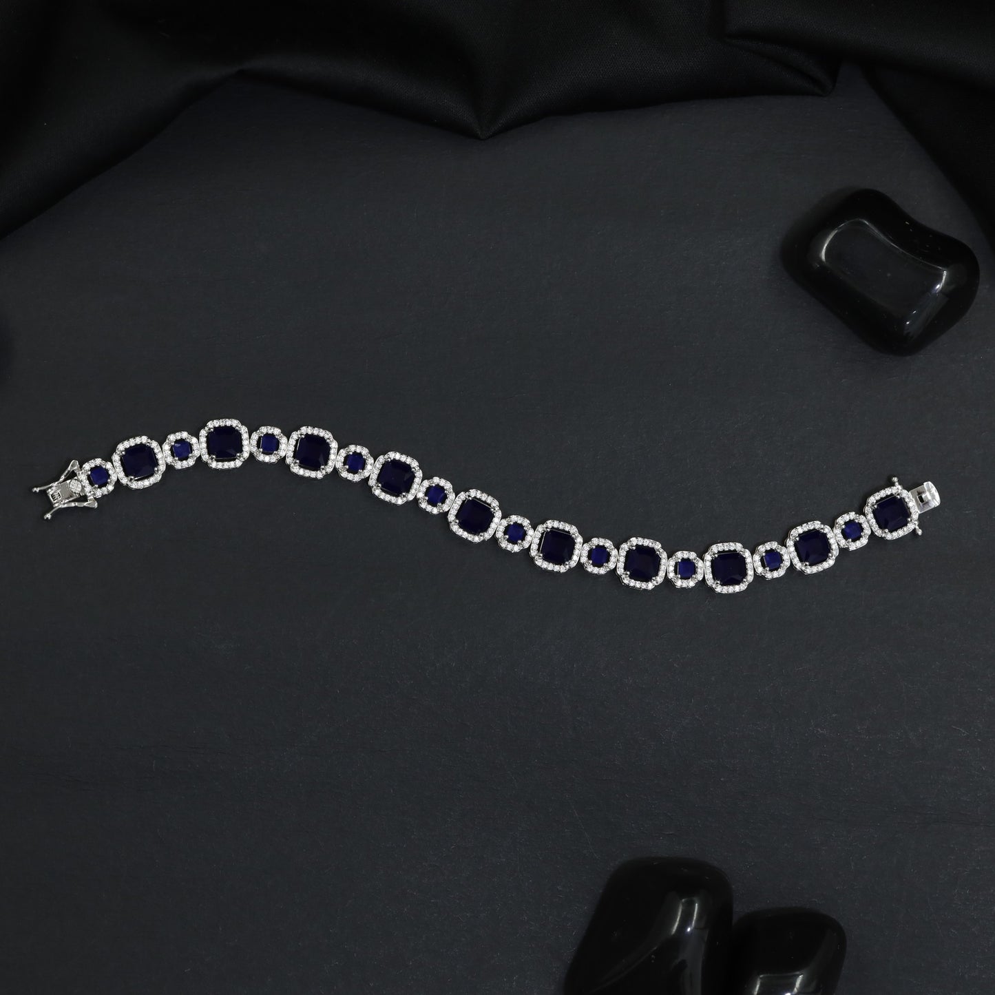 Elegant Rhodium Bracelet with Geometric Links and Circular Elements