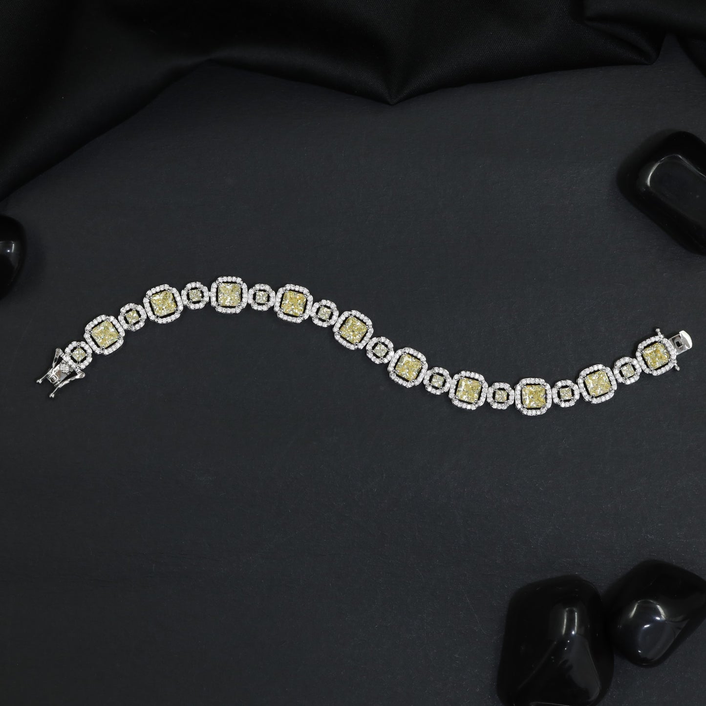 Elegant Rhodium Bracelet with Geometric Links and Circular Elements