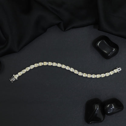 Rhodium Link Bracelet Showcasing Cushion Elements and Cluster Accents