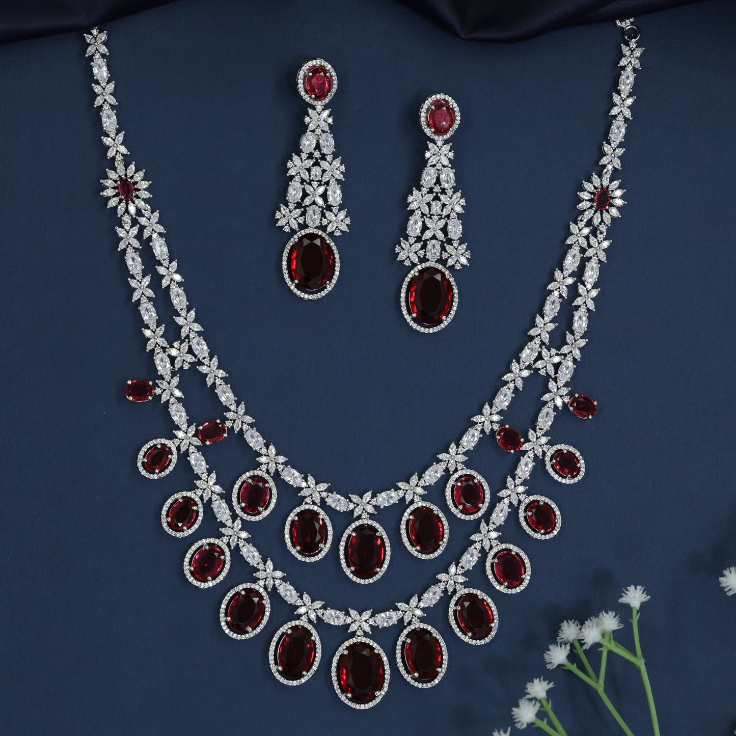 Oval Charm Rhodium Necklace with Multi Strand Elegance