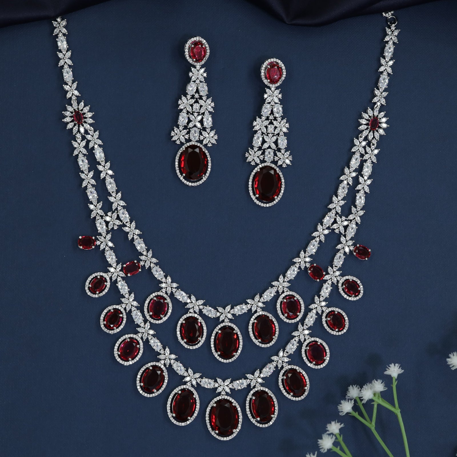 Oval Charm Rhodium Necklace with Multi Strand Elegance
