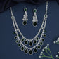 Oval Charm Rhodium Necklace with Multi Strand Elegance