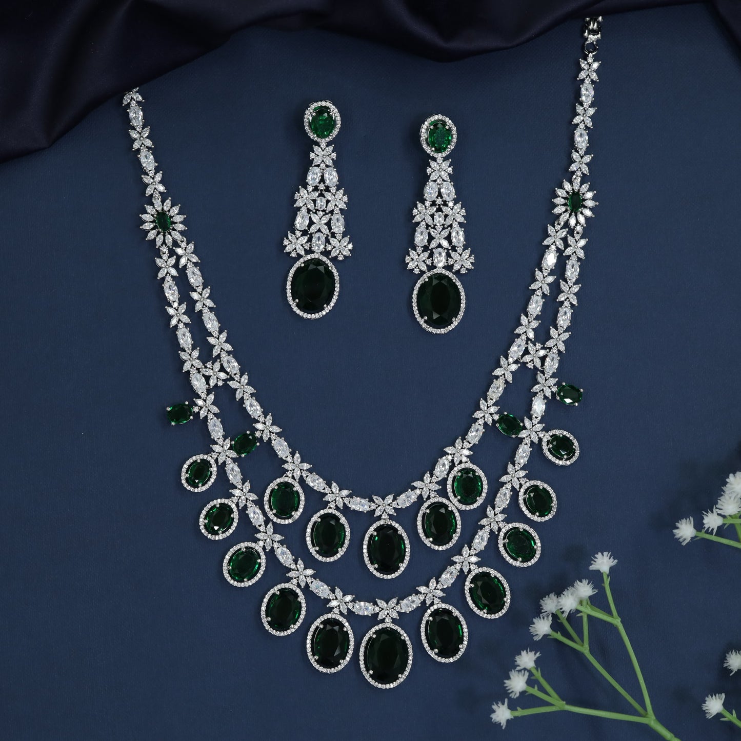 Oval Charm Rhodium Necklace with Multi Strand Elegance