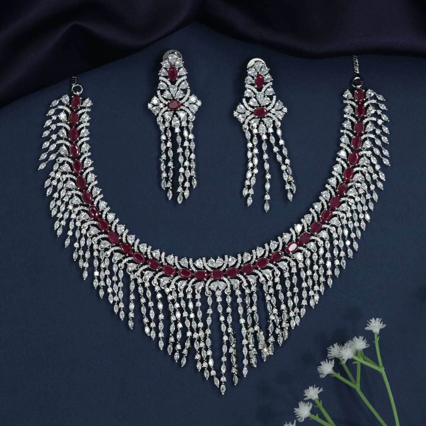 Waterfall Drape Necklace with Sculpted Fringe Arrangement