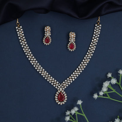 Gj Necklace with Woven Crystal Rows and Center Pendant
