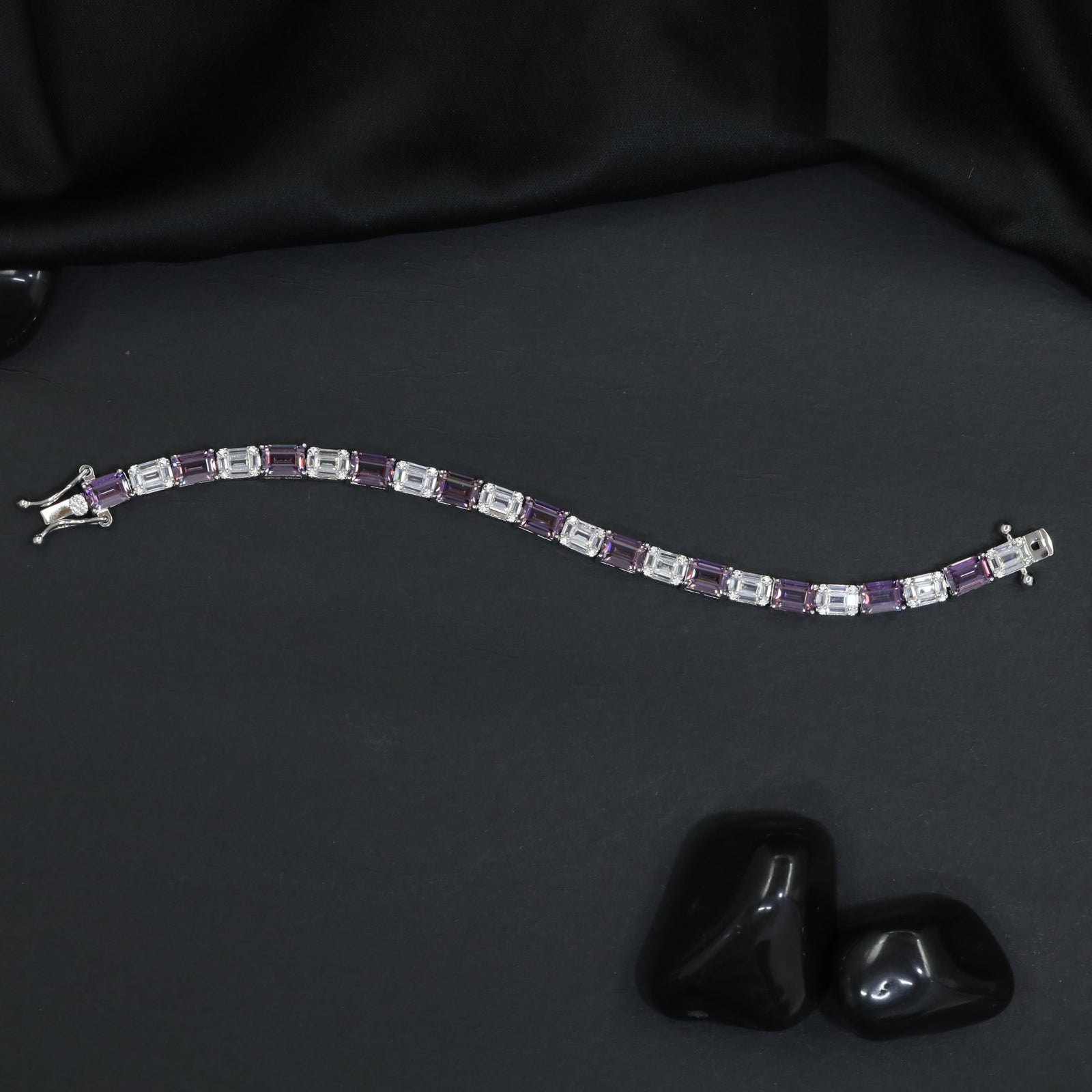 Rhodium Bracelet with Alternating Elongated and Rectangular Links
