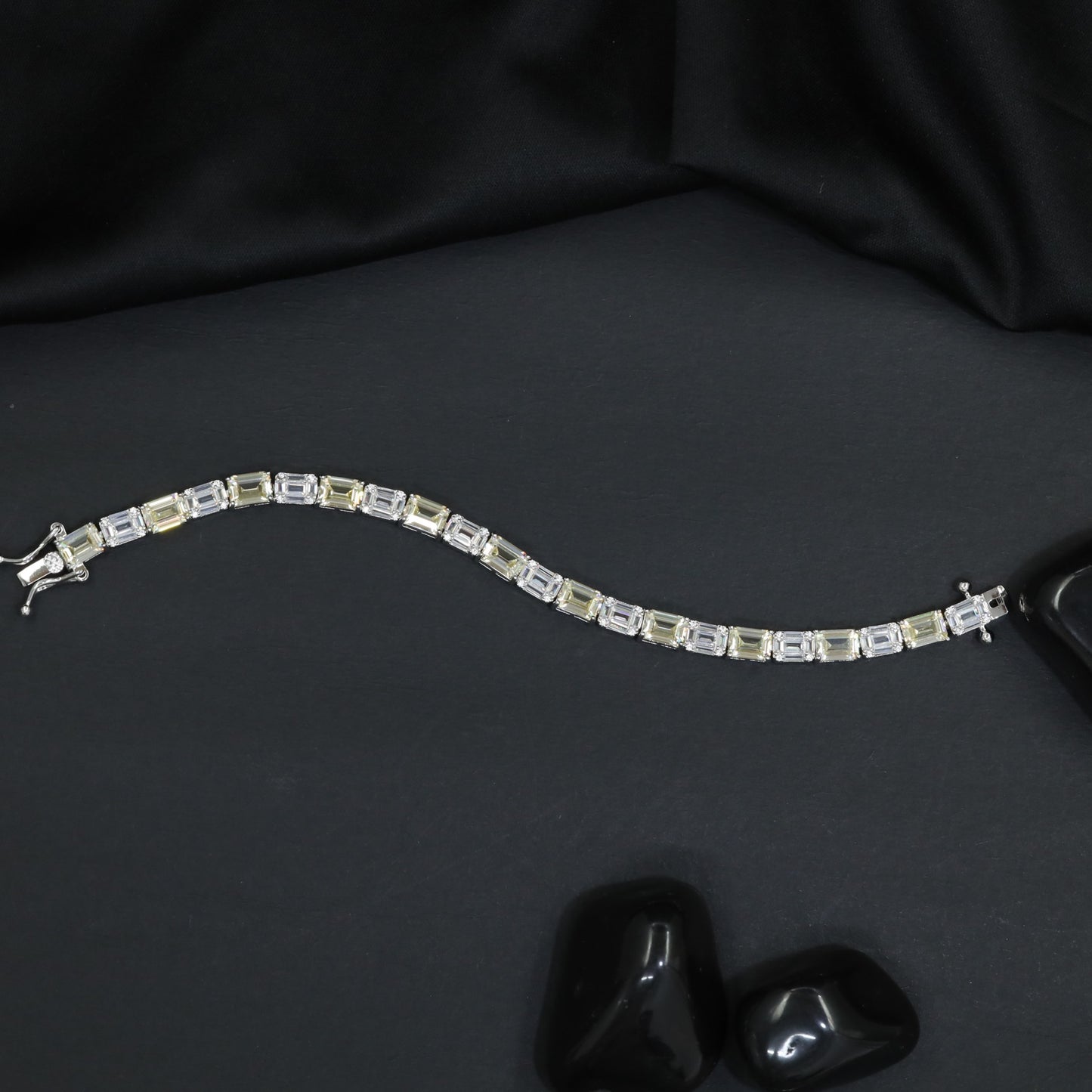 Rhodium Bracelet with Alternating Elongated and Rectangular Links