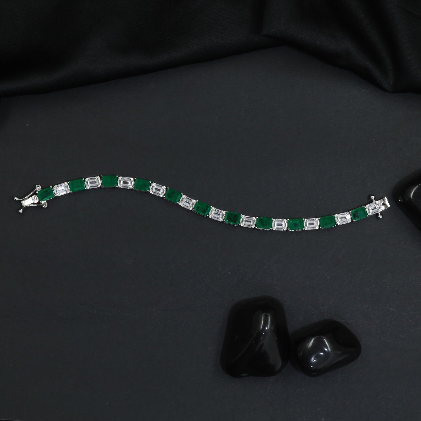 Rhodium Bracelet with Alternating Elongated and Rectangular Links