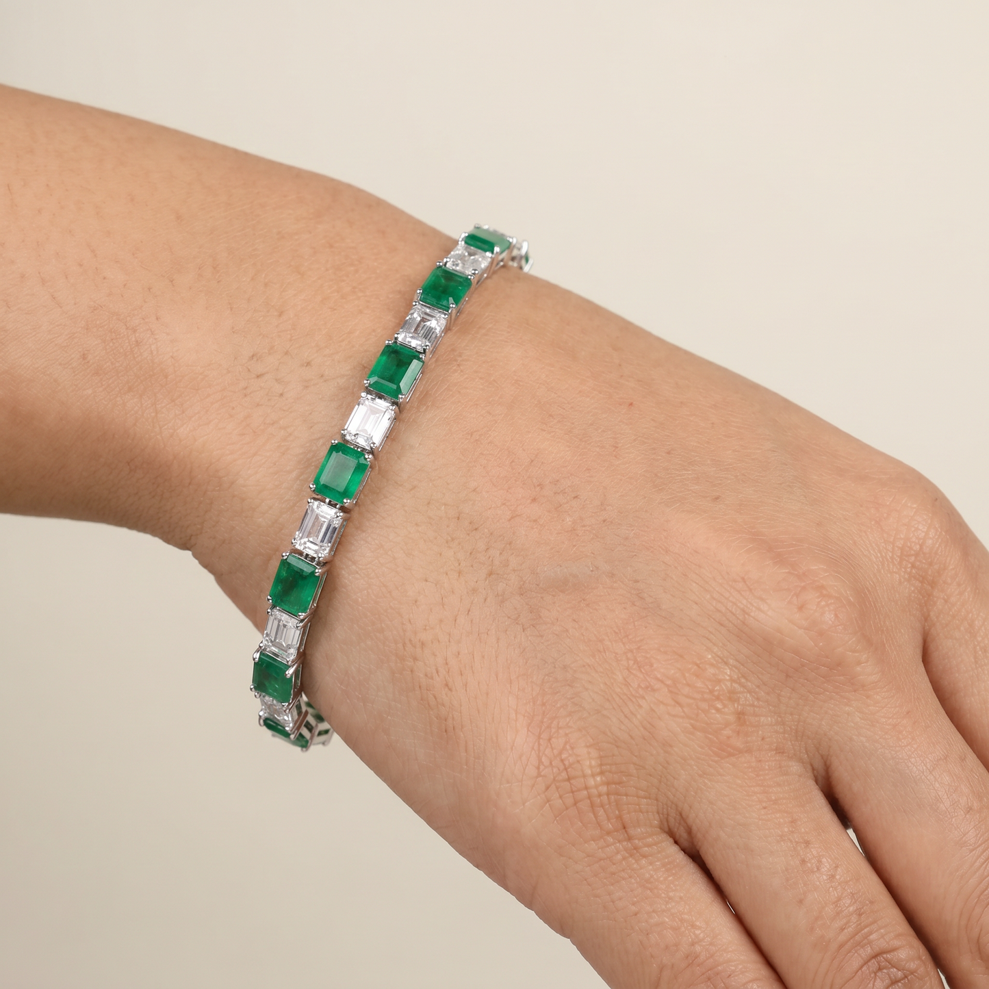 Rhodium Bracelet with Alternating Elongated and Rectangular Links