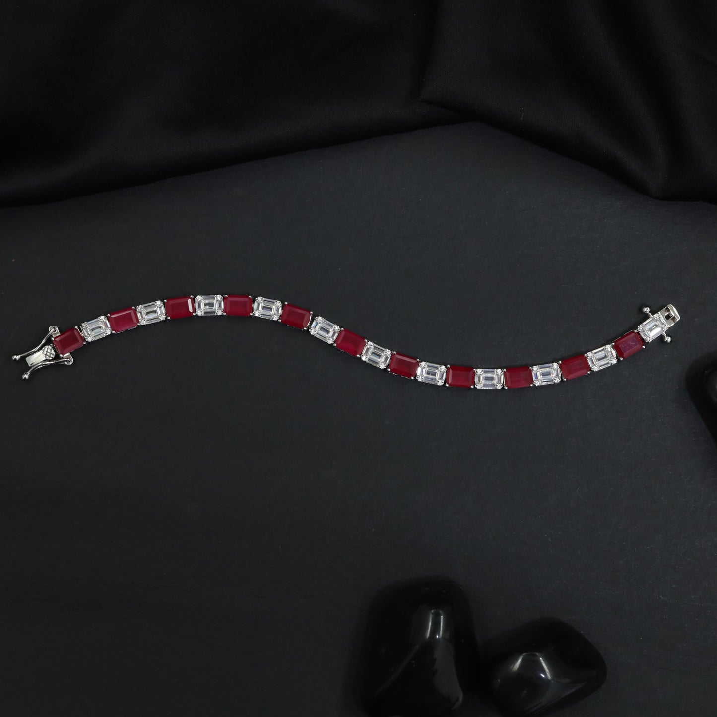 Rhodium Bracelet with Alternating Elongated and Rectangular Links