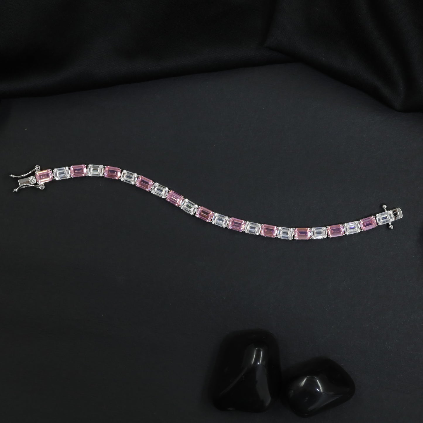 Rhodium Bracelet with Alternating Elongated and Rectangular Links