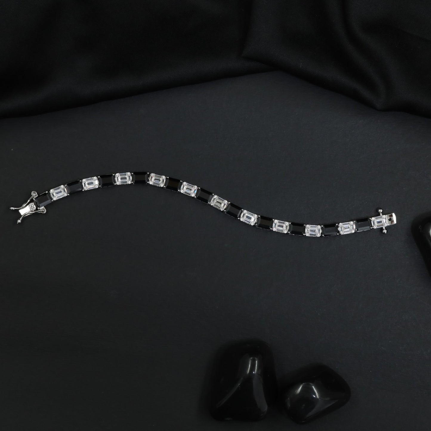 Rhodium Bracelet with Alternating Elongated and Rectangular Links