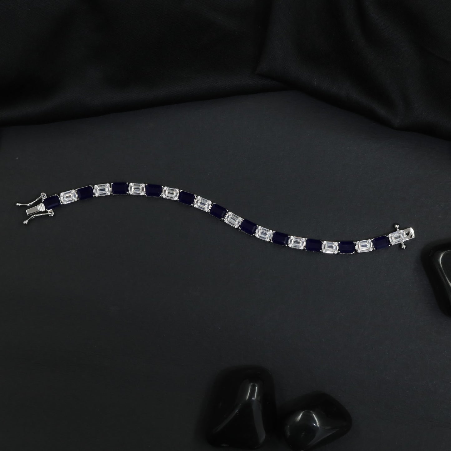 Rhodium Bracelet with Alternating Elongated and Rectangular Links