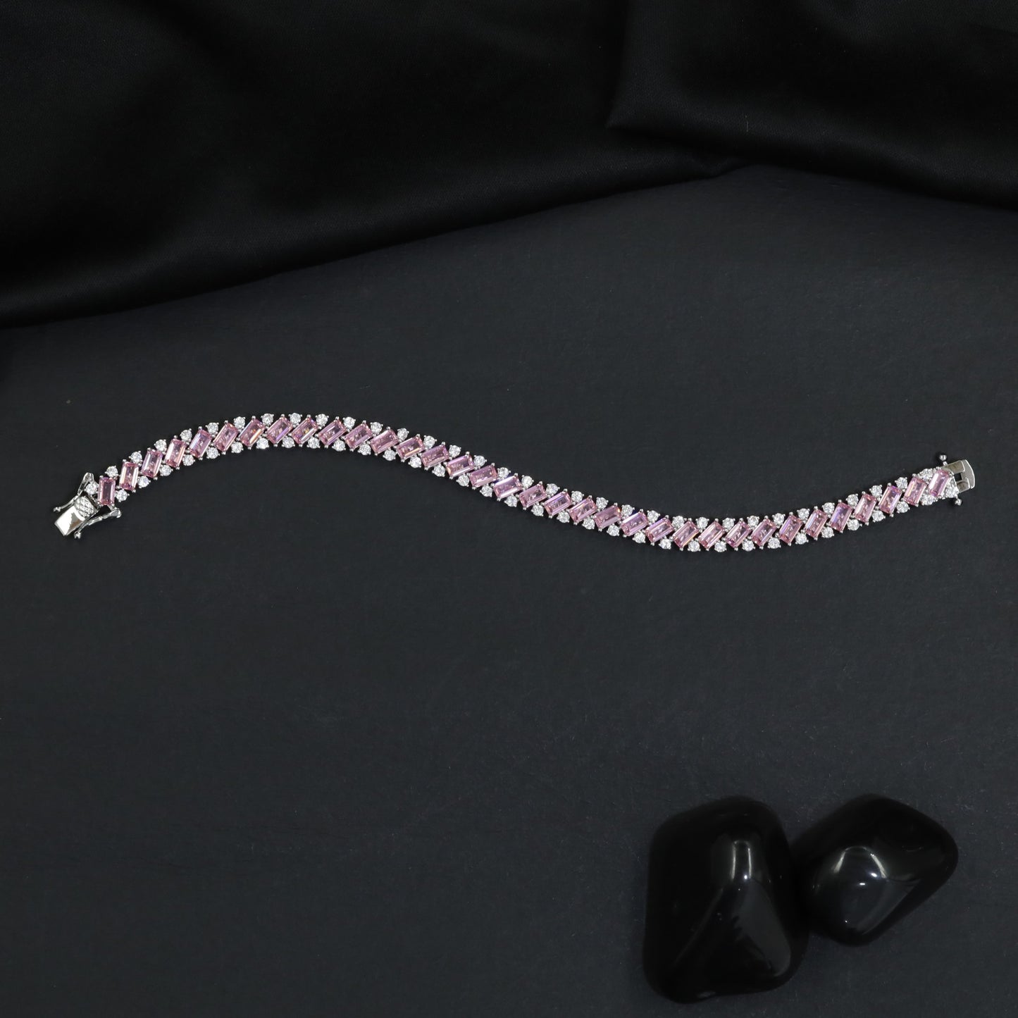Rhodium Bracelet with Chevron Link Design