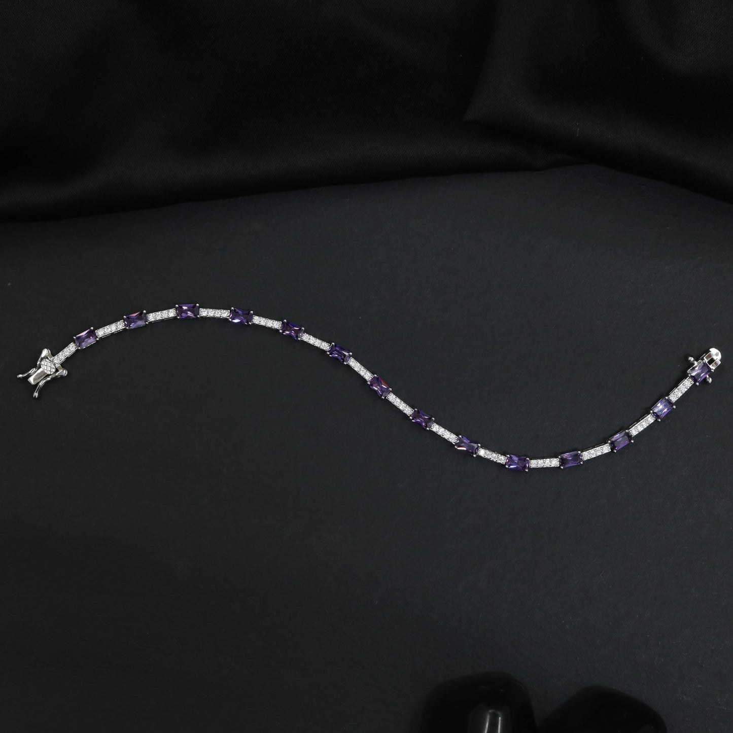 Rhodium Bracelet with Rectangular Links and Bar Connectors
