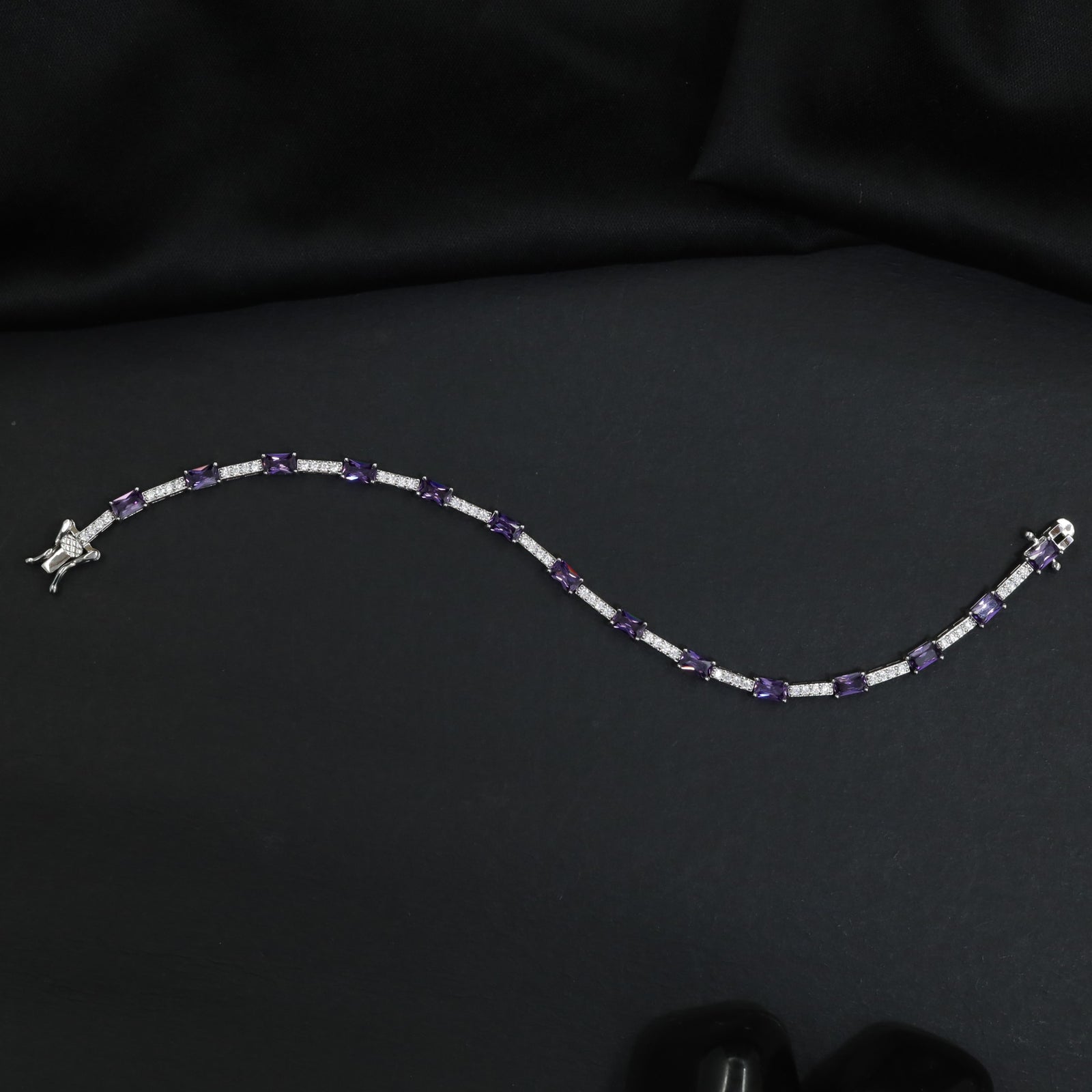 Rhodium Bracelet with Rectangular Links and Bar Connectors