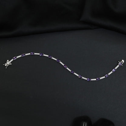 Rhodium Bracelet with Rectangular Links and Bar Connectors